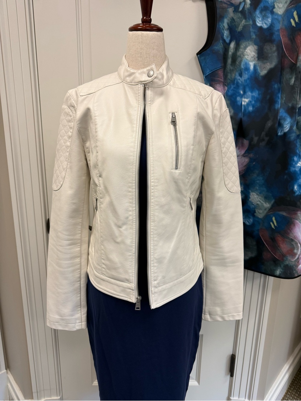 White Faux Leather Moto Jacket by Levi’s, Size S